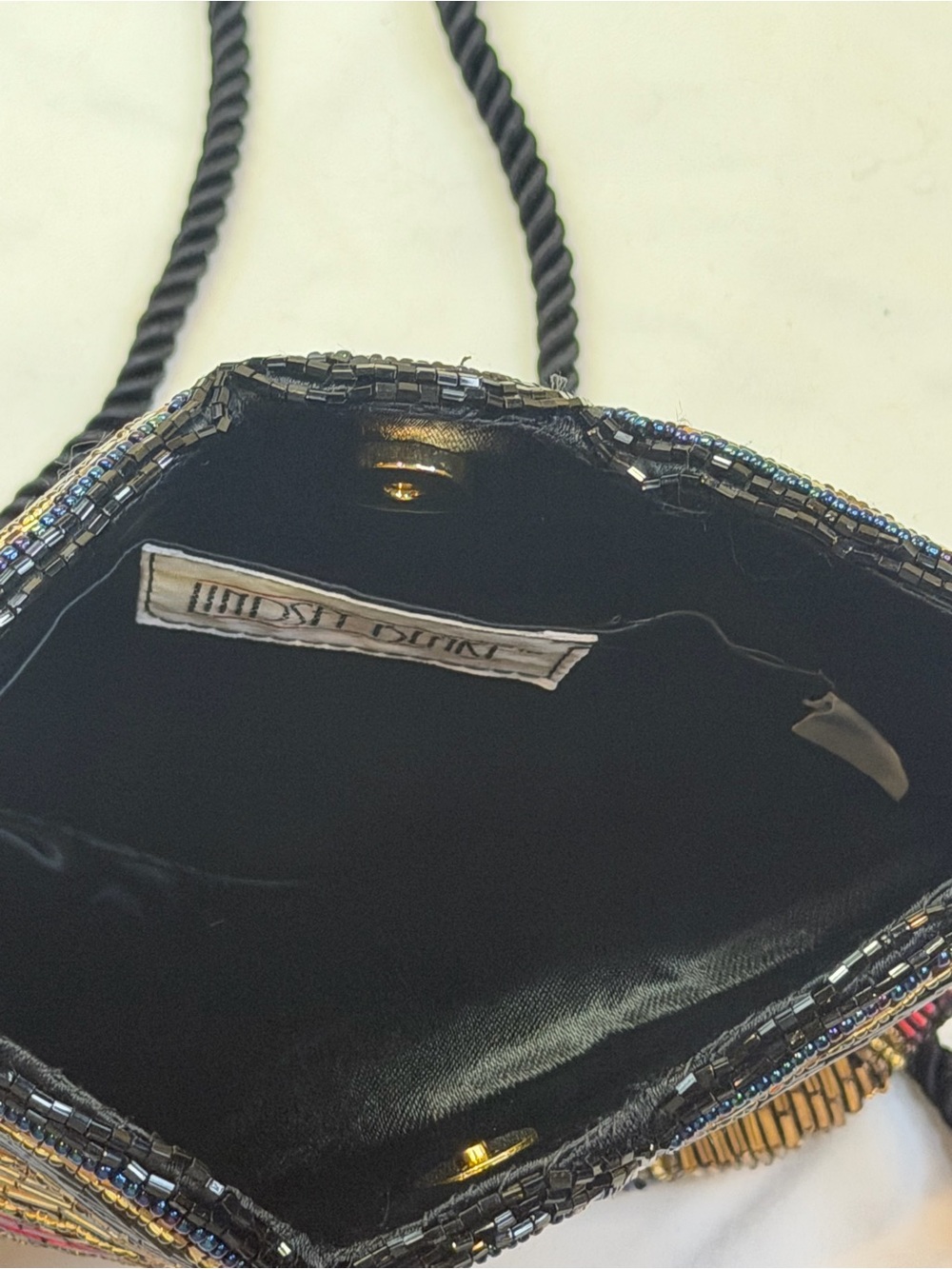 Multicolor Beaded Fan-Panel Crossbody Bag with Black Rope Strap - Picture 7 of 9